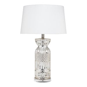 Maklaine Mercury Glass Table Lamp With Linen Shade in Silver