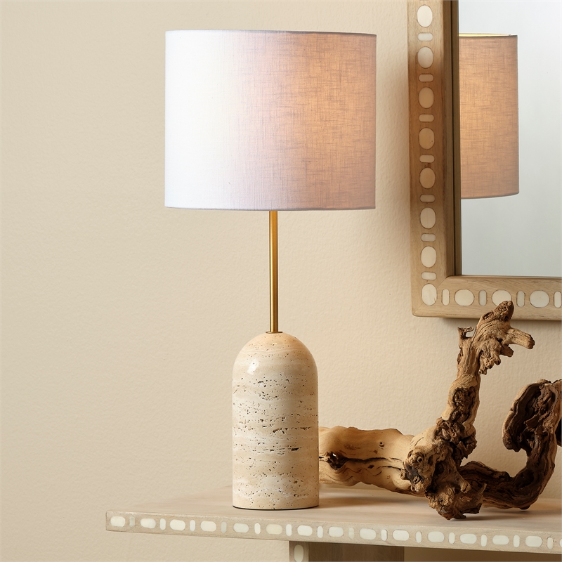 Maklaine Contemporary Hand-Carved Travertine Stone Table Lamp in Natural