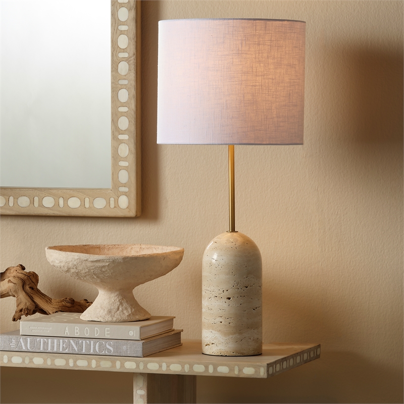 Maklaine Contemporary Hand-Carved Travertine Stone Table Lamp in Natural