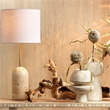 Maklaine Contemporary Hand-Carved Travertine Stone Table Lamp in Natural