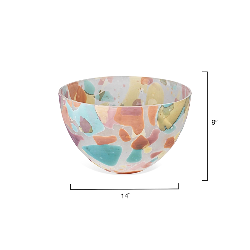 Maklaine Contemporary Hand-Blown Decorative Glass Bowl in Multi-Color
