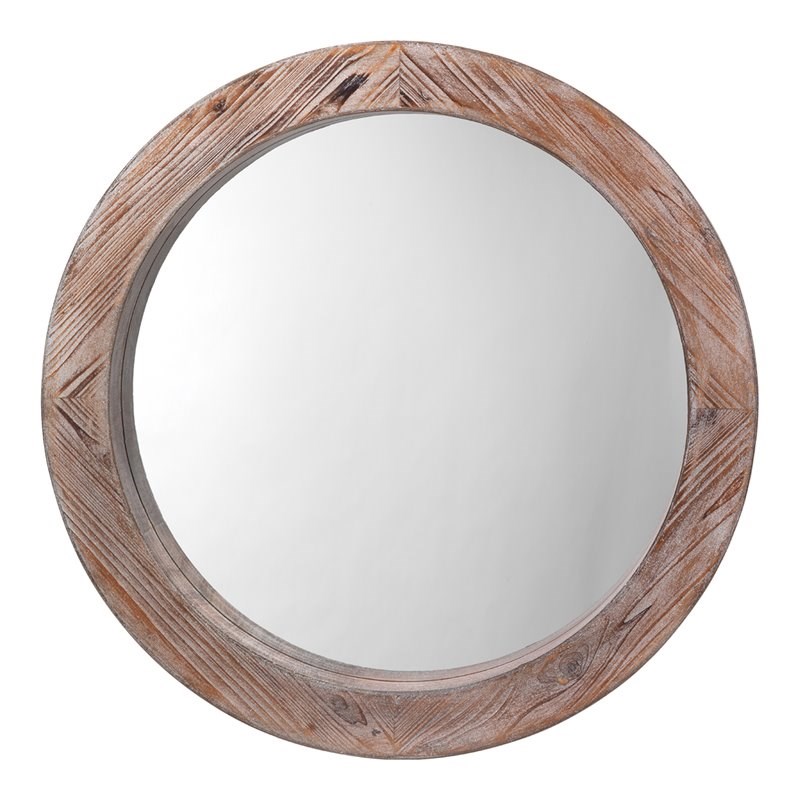 Maklaine Contemporary Natural Wood Reclaimed Wall Mirror in Brown