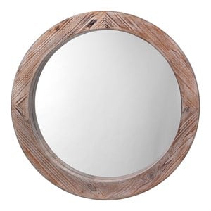 Maklaine Contemporary Natural Wood Reclaimed Wall Mirror in Brown