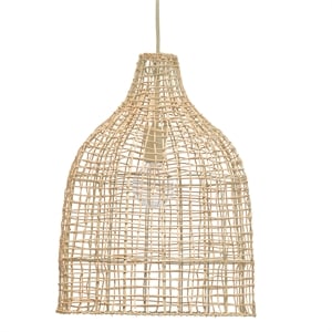 Maklaine Coastal Hand-Woven Rattan Pendant Light in Mushroom Beige