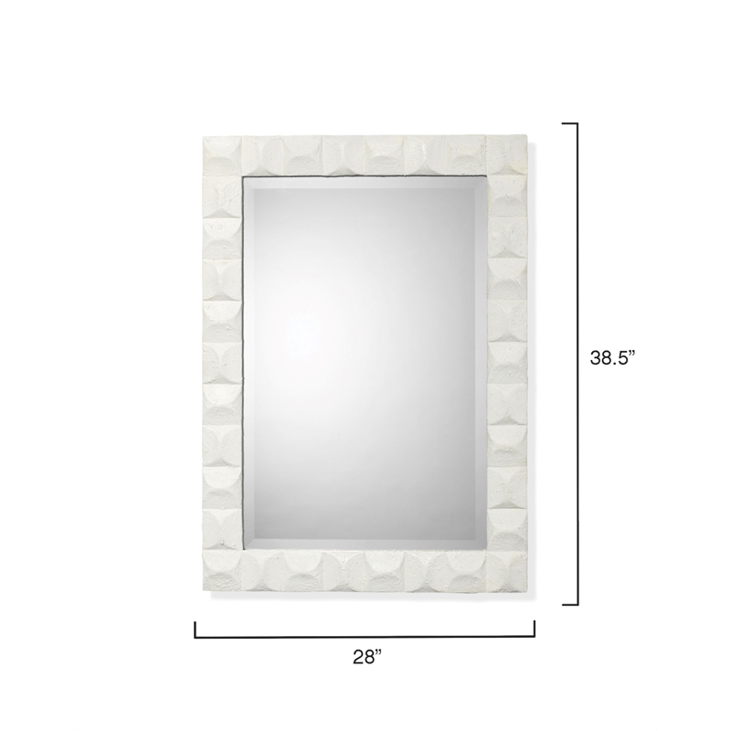 Maklaine Contemporary 3D Chiseled Frame Plaster Wall Mirror in White