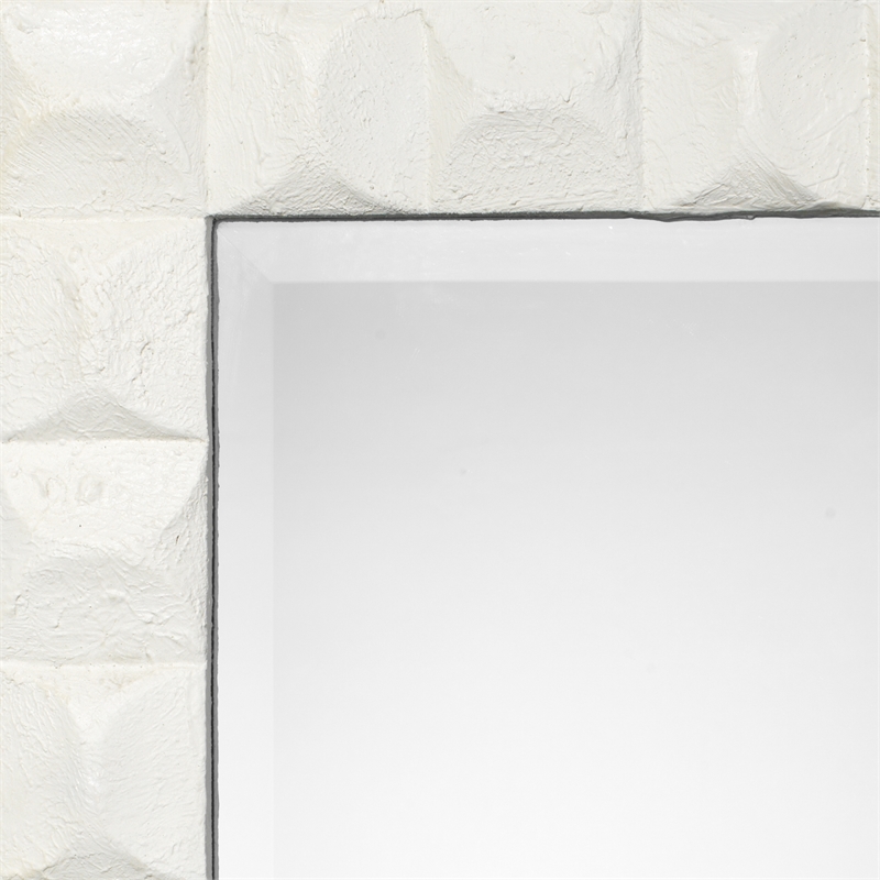 Maklaine Contemporary 3D Chiseled Frame Plaster Wall Mirror in White