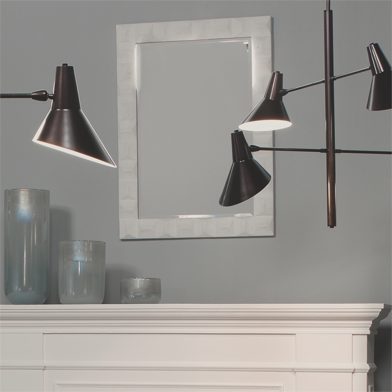 Maklaine Contemporary 3D Chiseled Frame Plaster Wall Mirror in White