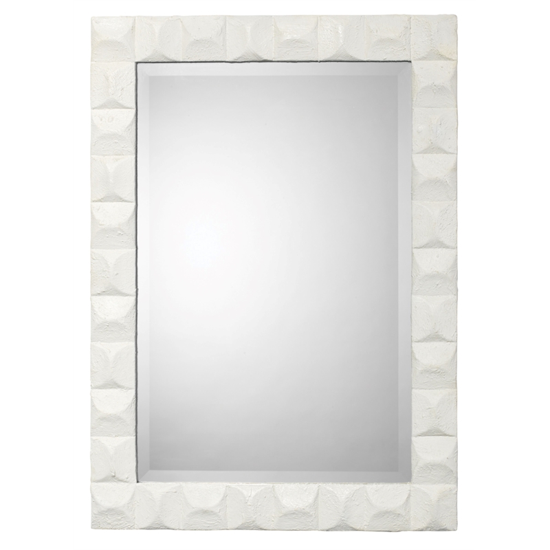 Maklaine Contemporary 3D Chiseled Frame Plaster Wall Mirror in White