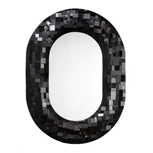 Maklaine Contemporary Hand-Forged Iron Patchwork Oval Mirror in Black