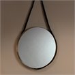 Maklaine Round Metal Wall Mirror With Leather Strap in Brass
