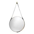 Maklaine Round Metal Wall Mirror With Leather Strap in Brass
