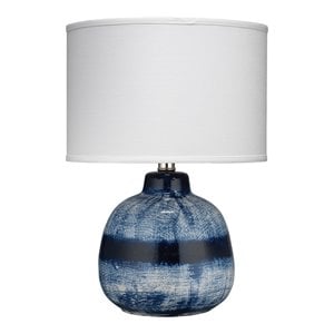 Maklaine Coastal Ceramic Table Lamp With Linen Shade in Indigo Blue