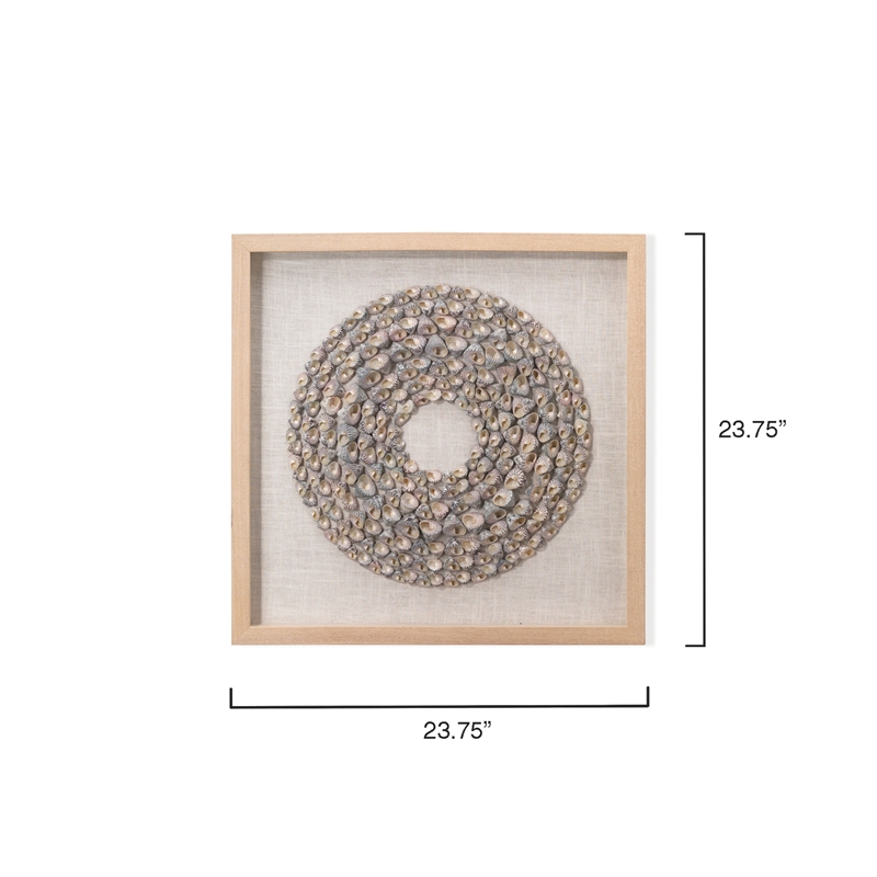 Maklaine Contemporary Shell Circular Pine Wood Framed Wall Art in White