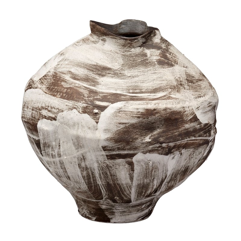 Maklaine Handcrafted Ceramic Decorative Vase in Cream and Brown
