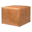 Maklaine Upholstered Leather Ottoman With Stitching in Buff Brown