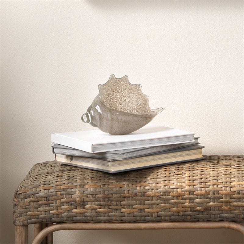 Maklaine Contemporary Hand-Blown Glass Decorative Shell in Warm Gray