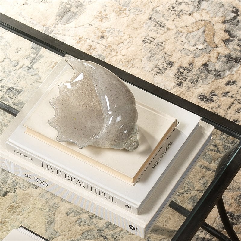 Maklaine Contemporary Hand-Blown Glass Decorative Shell in Warm Gray