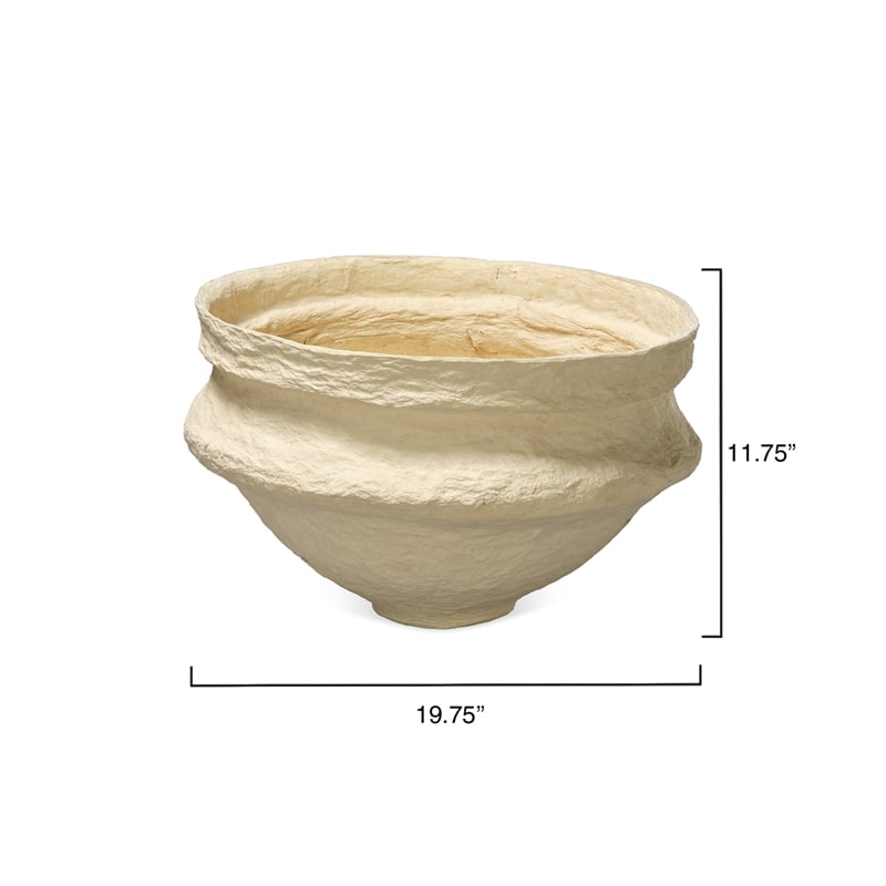 Maklaine Contemporary Handcrafted Cotton Mache Decorative Bowl in Cream