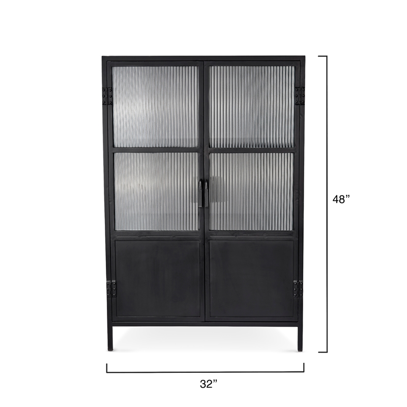 Maklaine Contemporary 2-Door Iron and Glass Industrial Dresser in Black