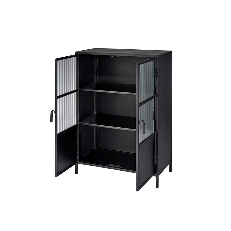 Maklaine Contemporary 2-Door Iron and Glass Industrial Dresser in Black