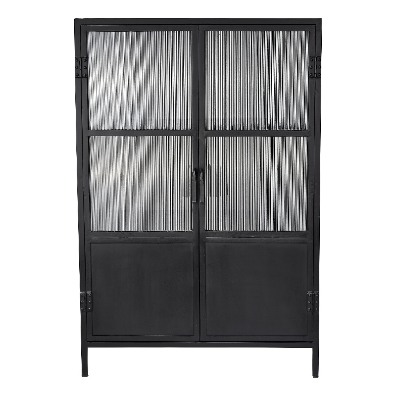 Maklaine Contemporary 2-Door Iron and Glass Industrial Dresser in Black