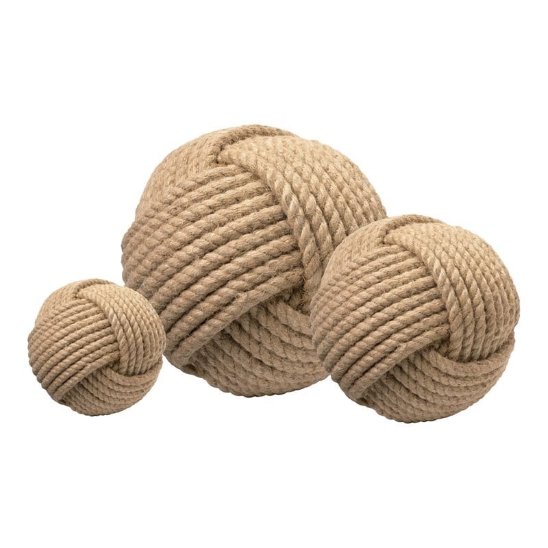 Maklaine Coastal Jute Fabric Decorative Balls in Brown Set of 3