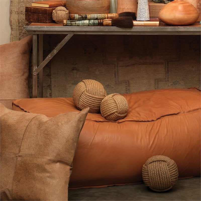 Maklaine Coastal Jute Fabric Decorative Balls in Brown Set of 3