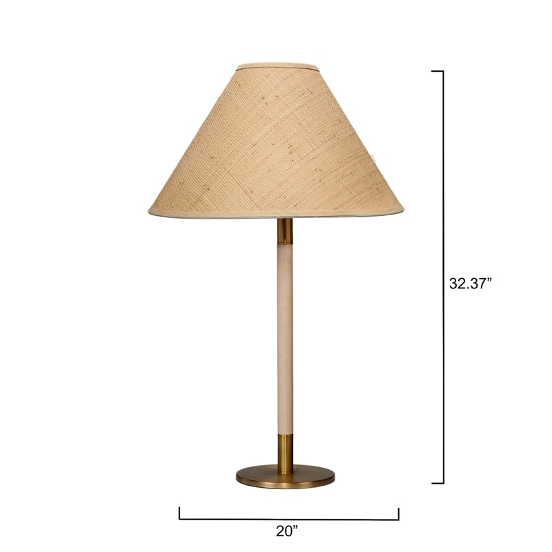 Maklaine Contemporary Rubberwood and Iron Table Lamp With Raffia Shade