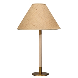 Maklaine Contemporary Rubberwood and Iron Table Lamp With Raffia Shade