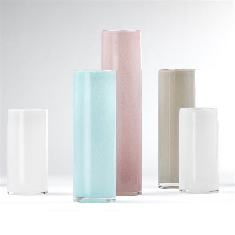 Maklaine Contemporary Hand-Blown Glass Cylinder Vases in Blue Set of 3