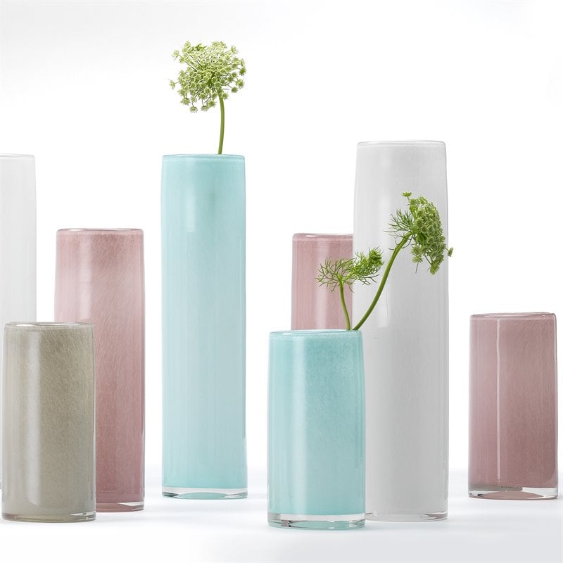Maklaine Contemporary Hand-Blown Glass Cylinder Vases in Blue Set of 3