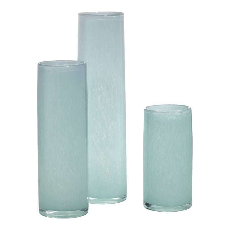 Maklaine Contemporary Hand-Blown Glass Cylinder Vases in Blue Set of 3
