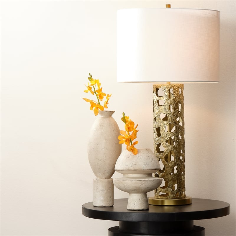 Maklaine Handmade Antiqued Ceramic Decorative Footed Vase in Off White