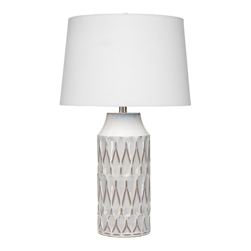 Maklaine Harlequin-Patterned Ceramic and Linen Table Lamp in White