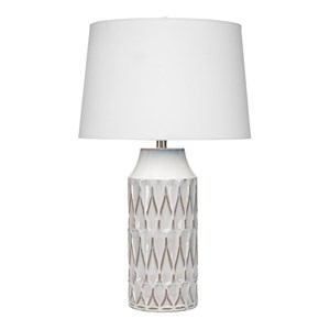 Maklaine Harlequin-Patterned Ceramic and Linen Table Lamp in White