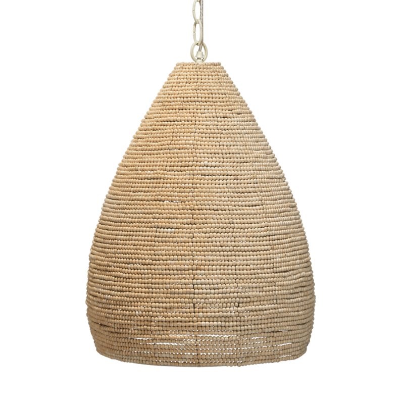 Maklaine Oversized Mango Wood Bead and Iron Pendant Light in Off White