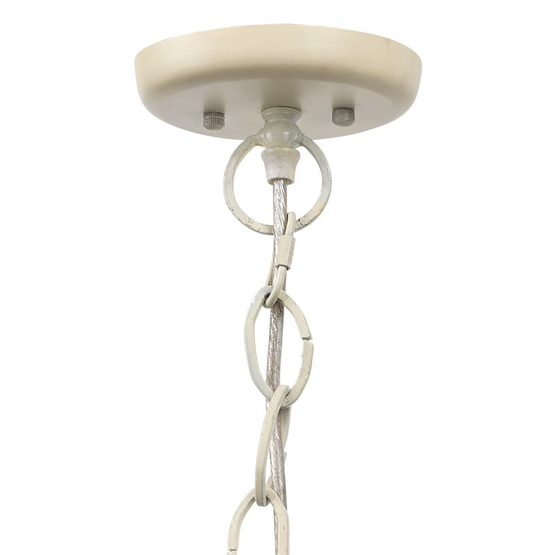 Maklaine Oversized Mango Wood Bead and Iron Pendant Light in Off White
