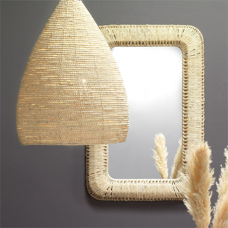Maklaine Oversized Mango Wood Bead and Iron Pendant Light in Off White