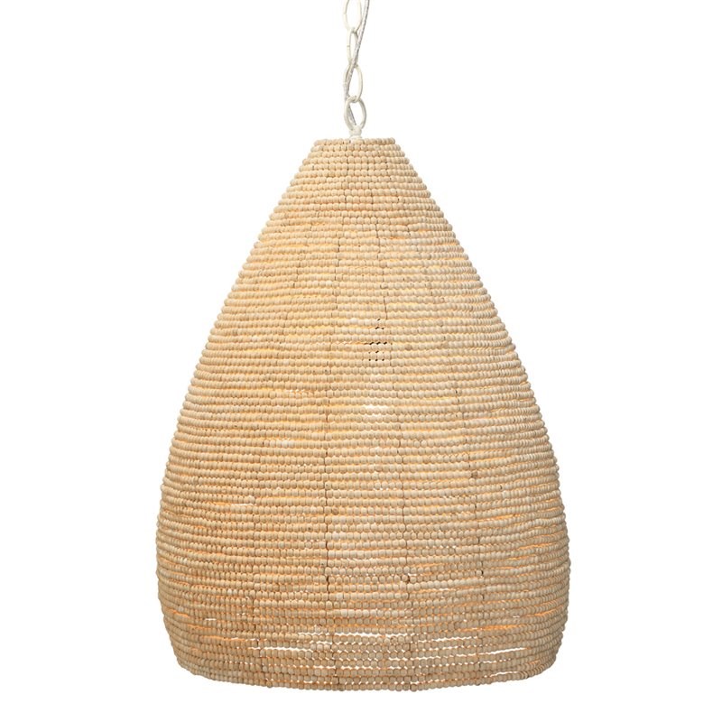 Maklaine Oversized Mango Wood Bead and Iron Pendant Light in Off White