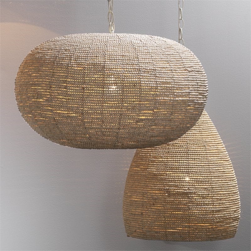 Maklaine Oversized Mango Wood Bead and Iron Pendant Light in Off White