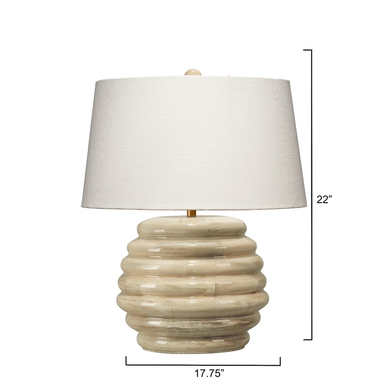 Maklaine Hand-Carved Mango Wood Table Lamp With Linen Shade in Natural