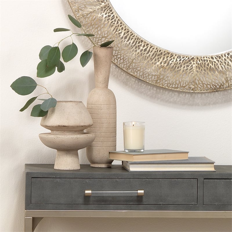 Maklaine Handmade Abstract Geometric Ceramic Decorative Vase in Cream