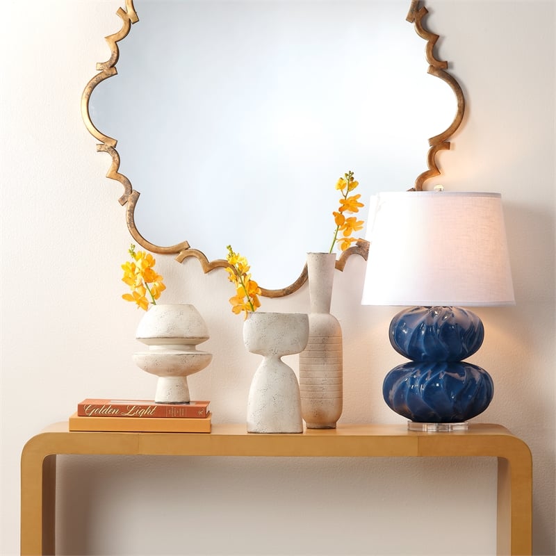 Maklaine Handmade Abstract Geometric Ceramic Decorative Vase in Cream