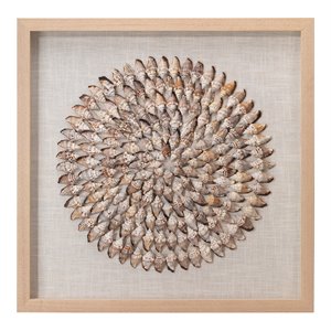 Maklaine Natural Shell and Wood Framed Coastal Wall Art in Off White