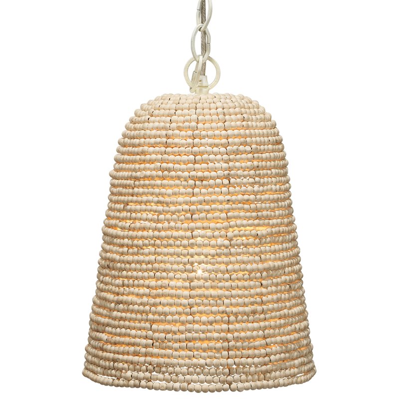 Maklaine Hand-Carved Mango Wood Beaded Pendant Light in Off White