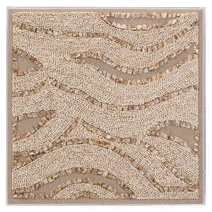 Maklaine Handcrafted Shell and Linen Coastal Wave Wall Art in Off White