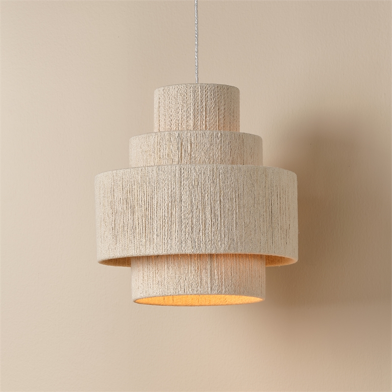 Maklaine 3-Tier Cotton Rope Pendant Chandelier in Off White Jute
