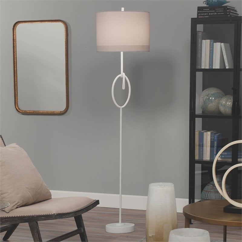 Maklaine Sculptural Steel Floor Lamp With Linen Shade in White Gesso