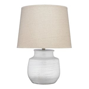 Maklaine Textured Ceramic Coastal Table Lamp With Linen Shade in White