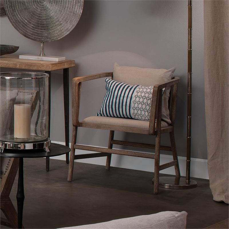 Maklaine Driftwood Coastal Arm Chair With Linen Upholstery in Gray
